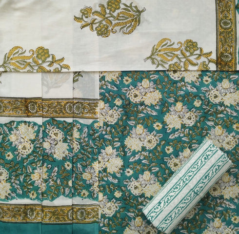 Floral Jaal Hand Block Print Cotton Suit Set with Mulmul Dupatta (PRMUL25)